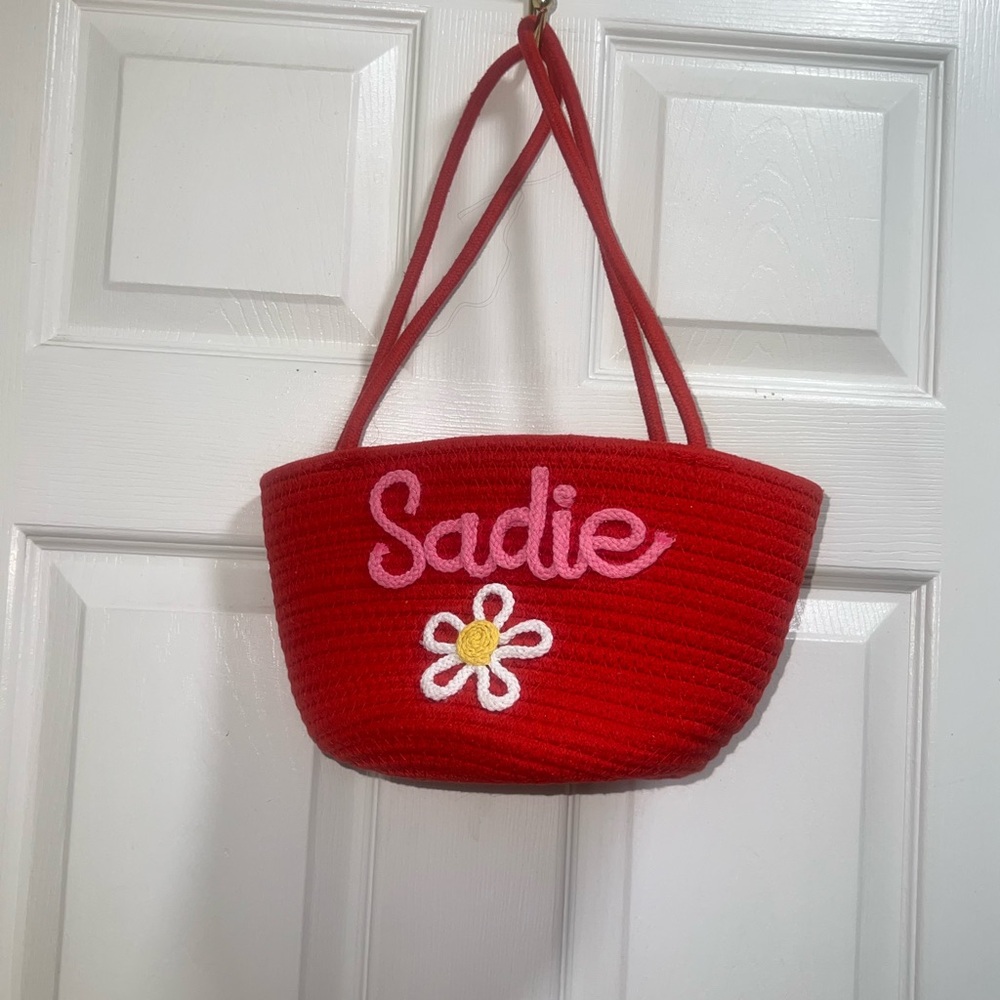Red Tote Bag with‎ Pink Embroidery